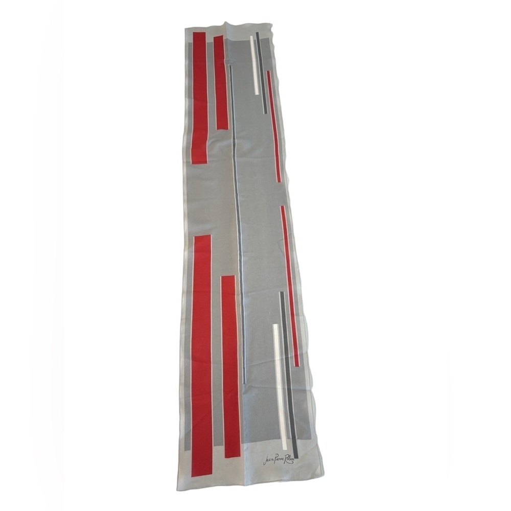 Jean Pierre Robin Silk Feel Red & Gray Striped Scarf - Picture 4 of 14